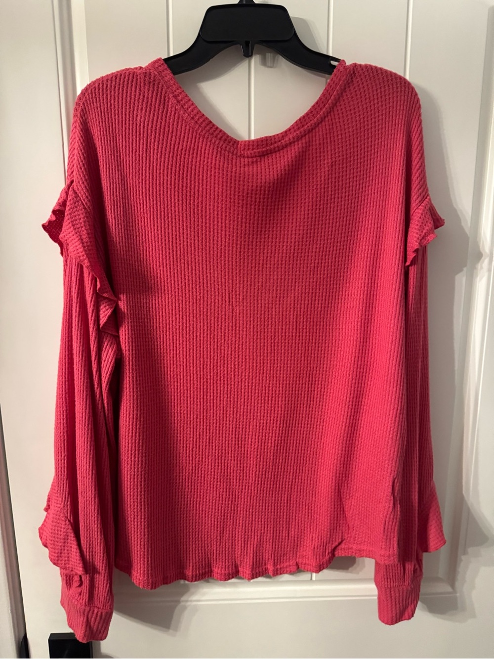 Pilcro Coral Pink Waffle-Knit Ruffle-Sleeve Top